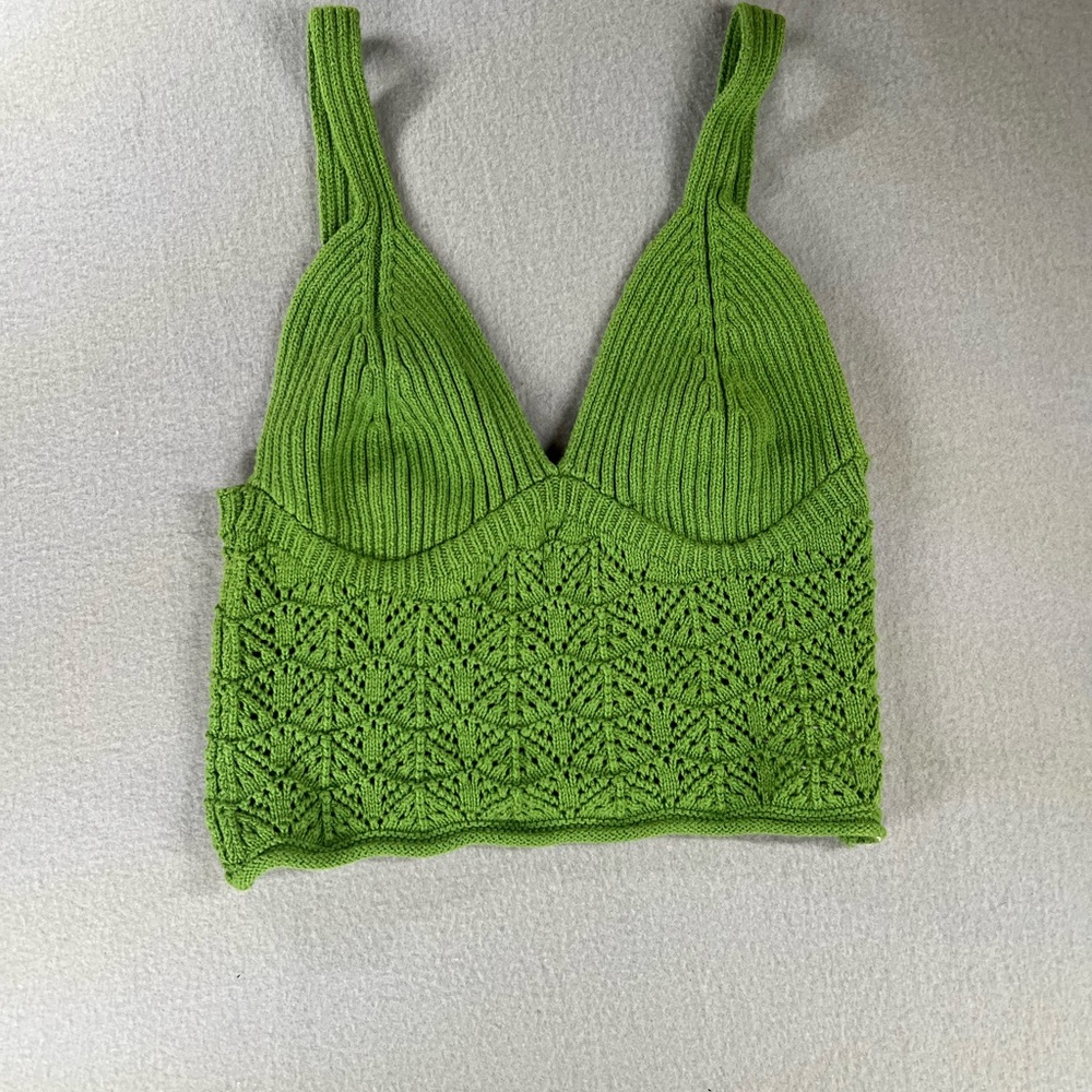 Green Crochet Crop Halter Top  Hunter And Browen Cottage Core Rave Size s